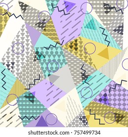 Abstract background in the style of Memphis. Modern design. The design is suitable for posters, postcards, invitations, posters, packages, brochures. Vector