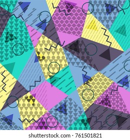 Abstract background in the style of Memphis. Modern design. The design is suitable for posters, postcards, invitations, posters, packages, brochures. Vector