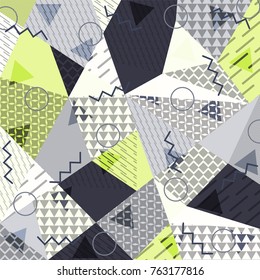 Abstract background in the style of Memphis. Modern design. The design is suitable for posters, postcards, invitations, posters, packages, brochures. Vector