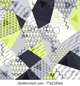 Abstract background in the style of Memphis. Modern design. The design is suitable for posters, postcards, invitations, posters, packages, brochures. Vector