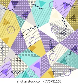 Abstract background in the style of Memphis. Modern design. The design is suitable for posters, postcards, invitations, posters, packages, brochures. Vector