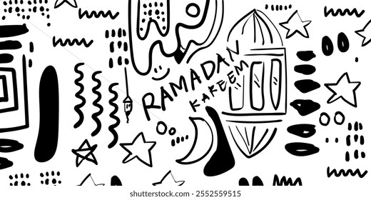 estilo de fundo abstrato Ramadan Mubarak . Cartões de saudação, fundos. lua, cúpula de mesquita e lanternas .Vetor