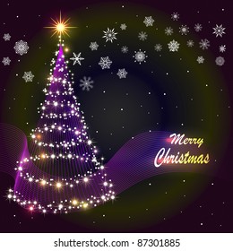 Abstract background with stylized Christmas tree and snowflakes. Eps10. Vector illustration.
