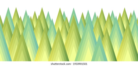 Abstract background of stylized forest made of triangles overlays, green and blue tones, sharp shapes on white backdrop