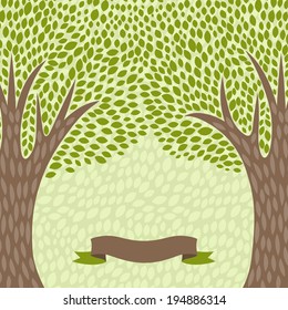 Abstract background with stylized trees in retro style.
