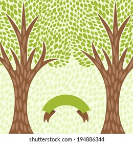 Abstract background with stylized trees in retro style.