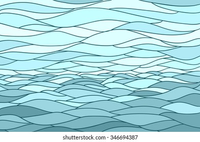 Abstract background with stylized wave and sky. Illustration like stained-glass window.