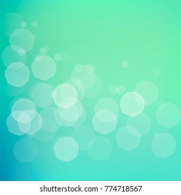 Abstract background with subtle jentle glowing  bokeh - shiny particles on blue green bright background