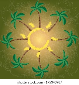 abstract background summer beach sun, palms trees 