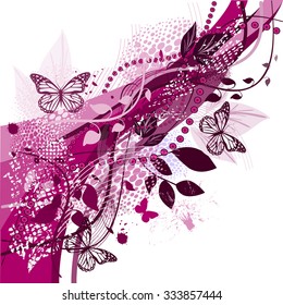 Abstract background summer purple with butterflies. Vector