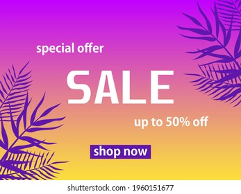 Abstract background summer sale. Palm leaves and gradient. Vector illustration