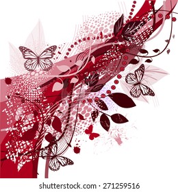 Abstract background summer vinous with butterflies. Vector