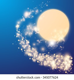 Abstract Background with Sun and Milky Way. Glowing Lights for Brochures, Flyers, Posters, Greeting Cards. Vector illustration.