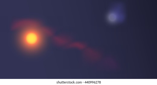 abstract background the sun and the moon of the planet in space colored dust rays of light, a vector