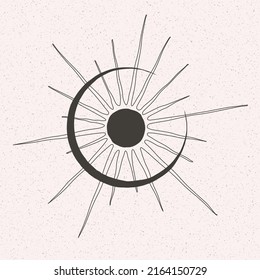 Abstract background with sun and moon as tattoo or logo, icon.