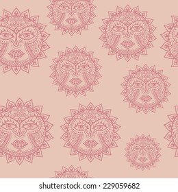Abstract background with sun, seamless pattern, hand drawn ornament, vector illustration