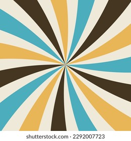 Abstract background of Sunburst groovy wavy spiral lines design in 1970s Hippie Retro style. Vector pattern ready to use for cloth, textile, wrap and other.