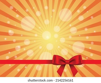 Abstract  background with sunburst rays and red bow ribbon.