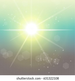 Abstract background with sunburst and sun flare. Colorful sunset or sunrise. Vector illustration