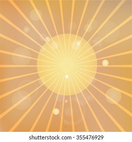 Abstract background with sunburst (vector). Soft sun rays and glare in retro style