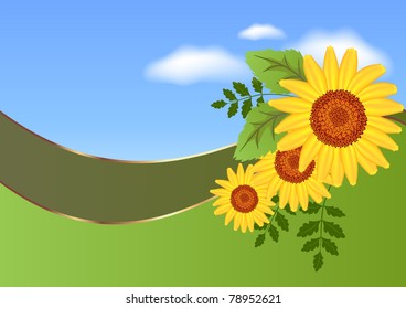 Abstract background with  sunflowers and clouds