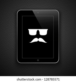 Resumen del fondo con gafas de sol y bigote en un comprimido.