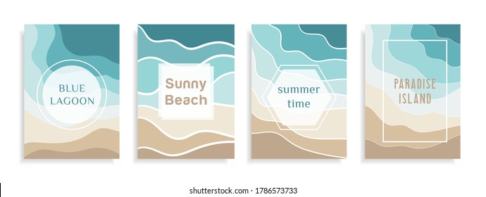 Abstract background sunny sea beach with frames for text. Summer time theme. Template design texture water and sand with a pattern of wavy lines. Great for covers, fabric prints, wallpapers. Vector.