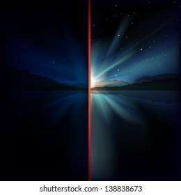 abstract background with sunrise and red strip