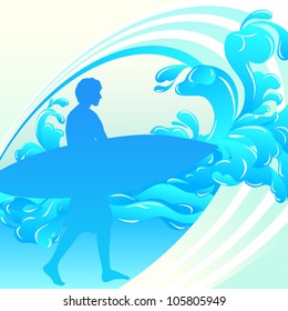 Abstract Background: Surfer on a Beach