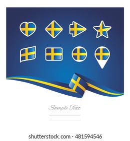 Abstract background Sweden flag ribbon icon set vector