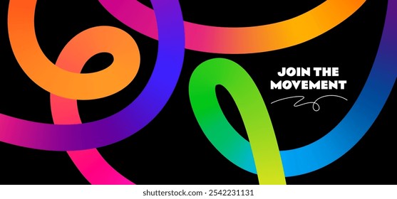 Abstract Background with Swirl Gradient Lines. Color Curves Shapes with Neon Gradients. Wavy Celebration Rainbow Colored Ribbons