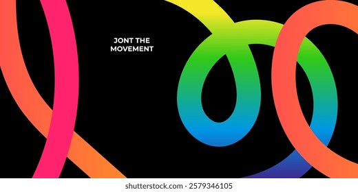 Abstract Background with Swirl Gradient Lines. Color Curves Shapes with Neon Gradients. Wavy Celebration Rainbow Colored Ribbons