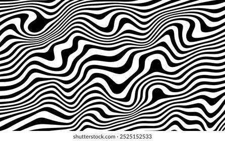Abstract Background with Swirl Lines. Black and White Trippy Pattern. Vector Psychedelic Warped Bg