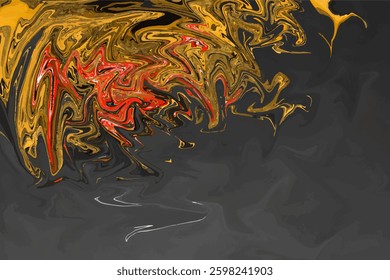 An abstract background with swirling patterns in gold, red, and black. The fluid design has a dynamic and energetic appearance, with metallic gold tones