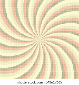 Abstract background of swirling rays with a color halftone effect