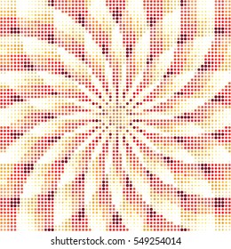Abstract background of swirling rays with a color halftone effect