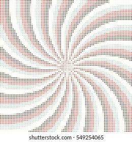 Abstract background of swirling rays with a color halftone effect
