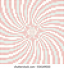 Abstract background of swirling rays with a color halftone effect