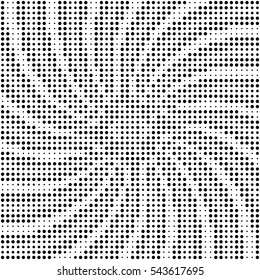 Abstract background of swirling rays with a monochrome halftone effect