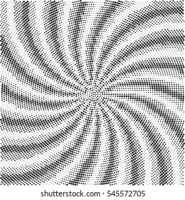 Abstract background of swirling rays with a monochrome halftone effect