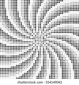 Abstract background of swirling rays with a monochrome halftone effect