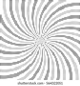 Abstract background of swirling rays with a monochrome halftone effect