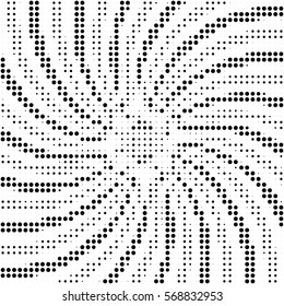 Abstract background of swirling rays with a monochrome halftone effect
