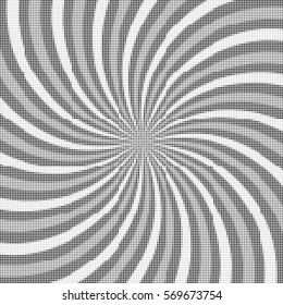 Abstract background of swirling rays with a monochrome halftone effect