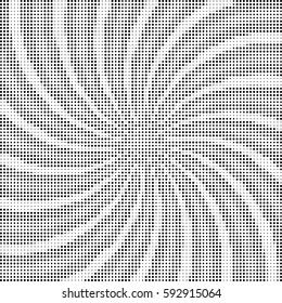 Abstract background of swirling rays with a monochrome halftone effect