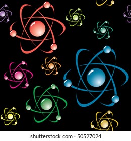 Abstract background with symbol of atom. Seamless pattern. Vector illustration.