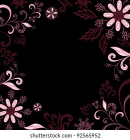 Abstract background with a symbolical pink flowers, leaves and contours. Vector