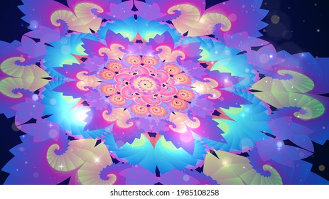Fondo abstracto con patrón colorido simétrico, ornamento psicodélico