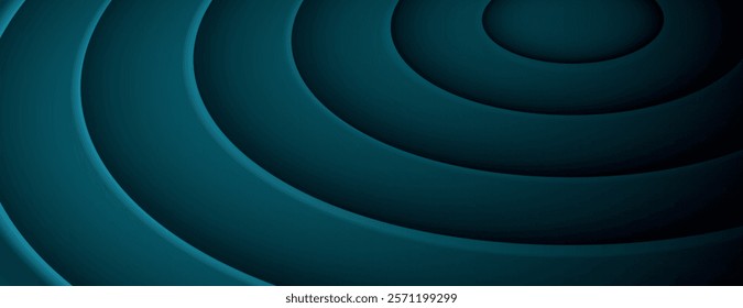 Abstract background with teal concentric circles. The background is smooth and dark teal, creating a modern teal gradient effect. Circular pattern background. Blue background vector.