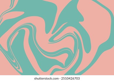 Abstract background with teal and light pink waves, retro style. Colorful fluid wavy background in teal and light pink color. Distorted liquid texture in retro psychedelic style.